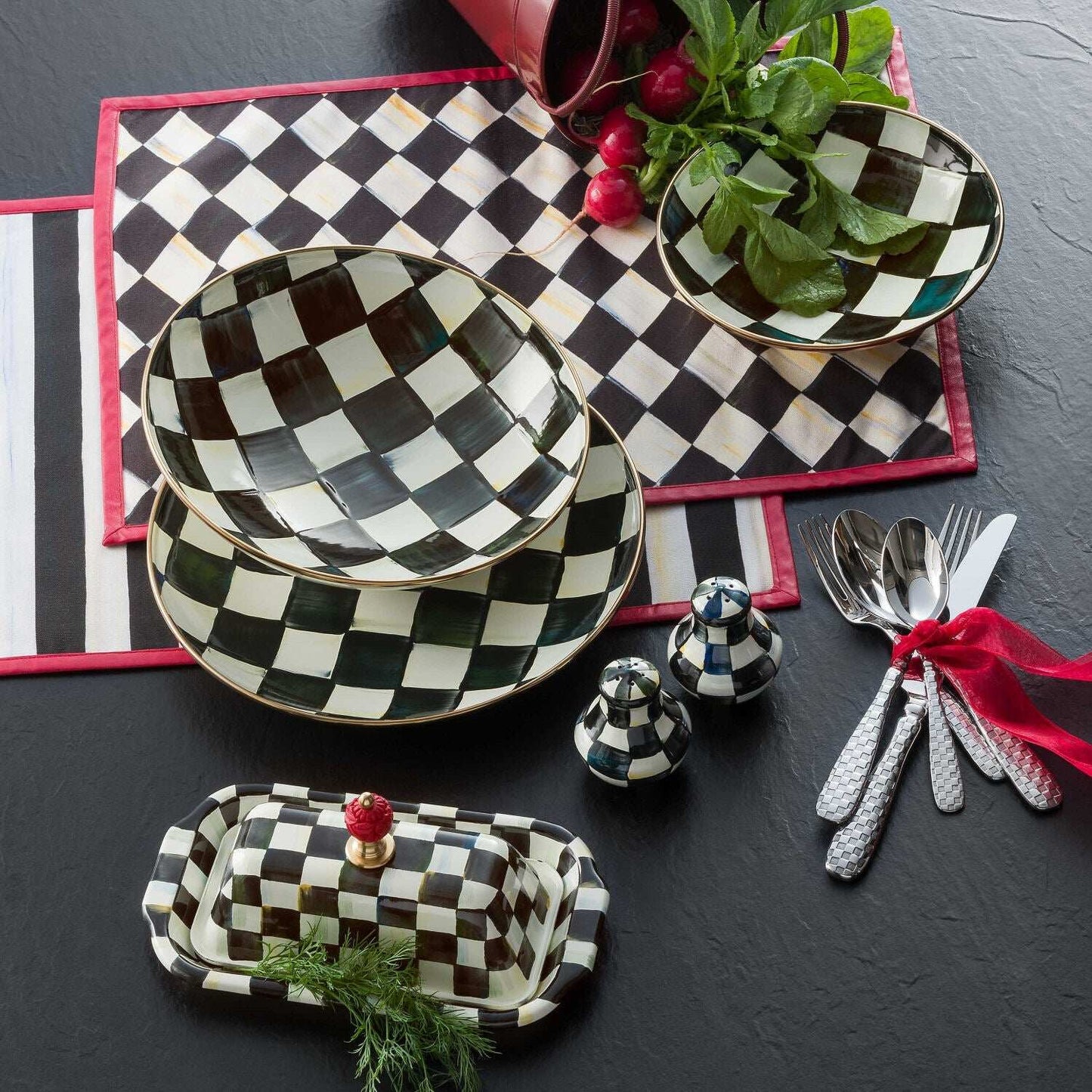 Courtly Check Enamel Salt & Pepper Shakers