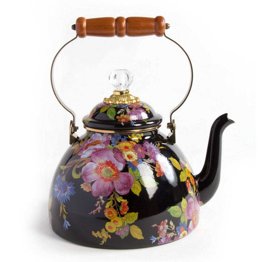 Flower Market Black Enamel Tea Kettle  2.84L