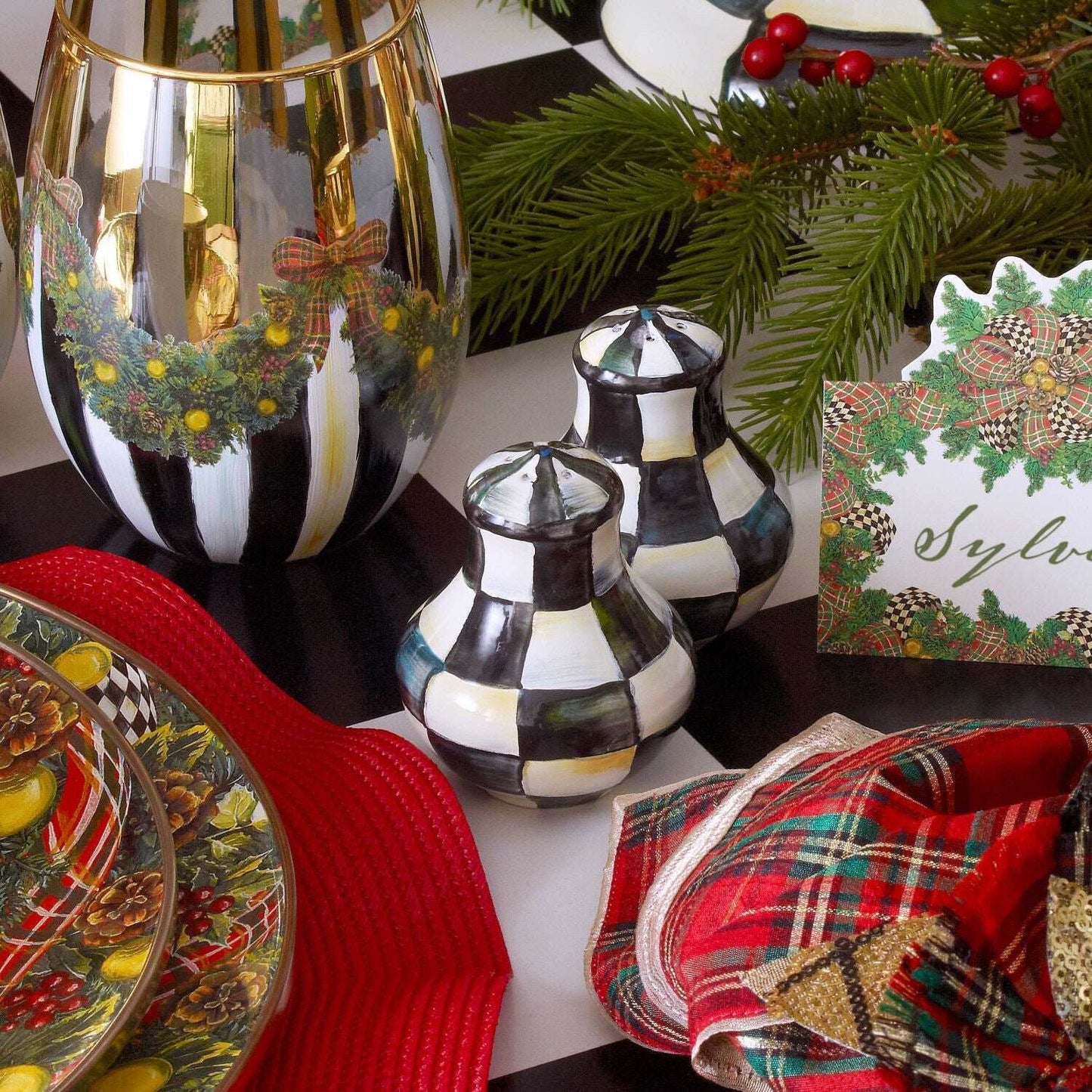 Courtly Check Enamel Salt & Pepper Shakers